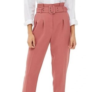 Topshop Trousers High Waisted Belted Tapered Leg Trousers Mauve Size 0 PETITE